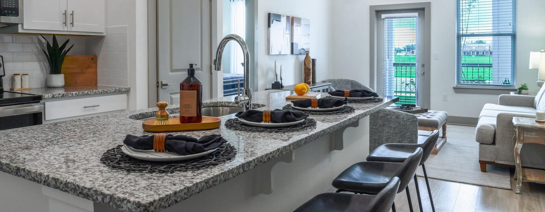 open kitchen island with stools