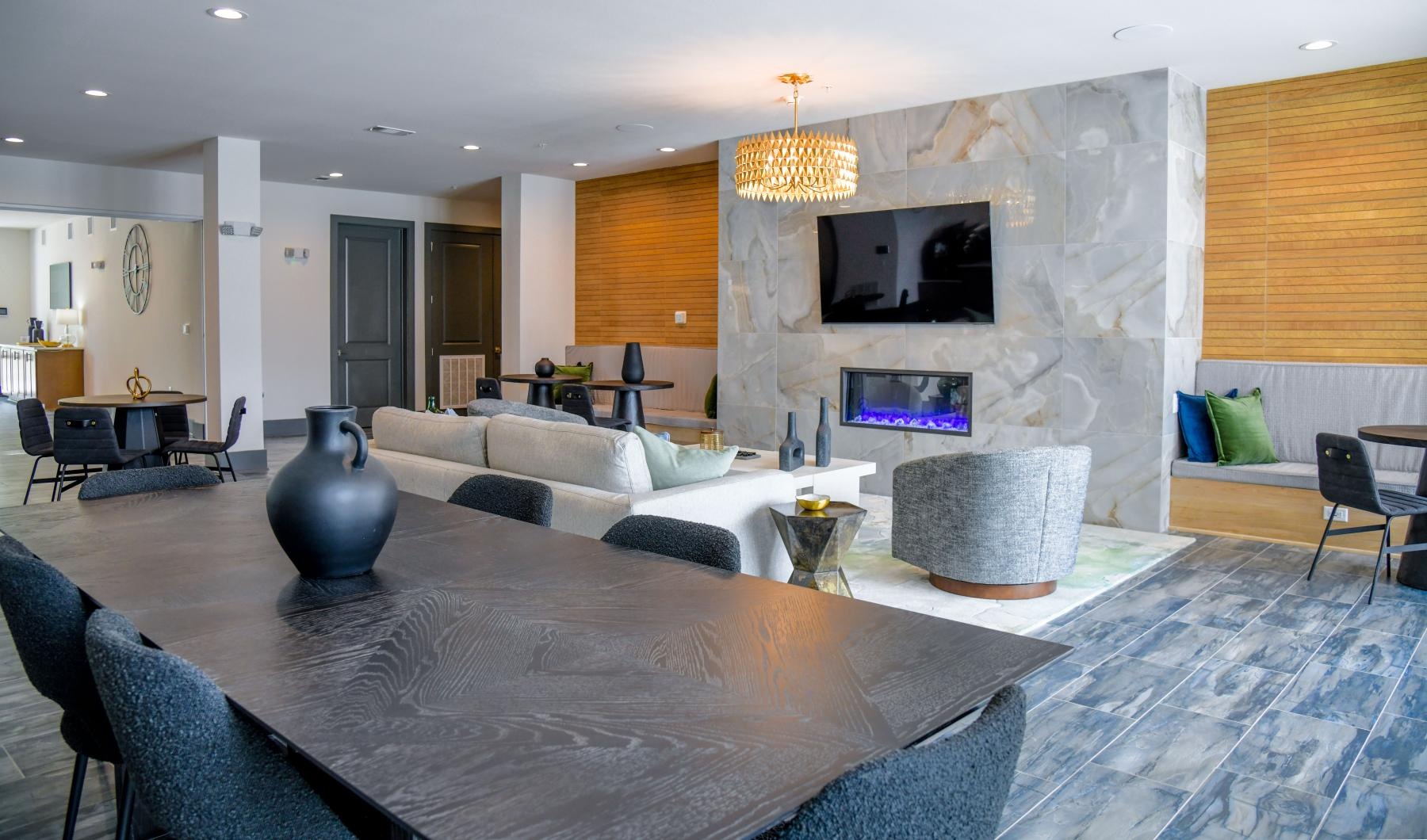 clubhouse with a fireplace